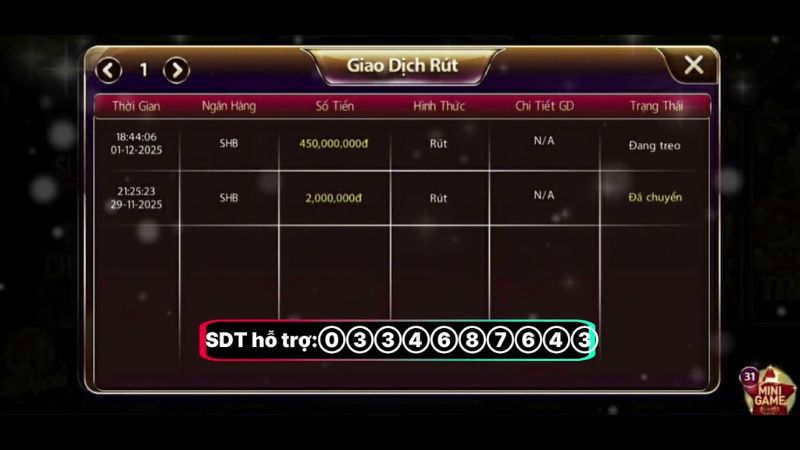 Trạng thái hoàn tất giao dịch rút tiền